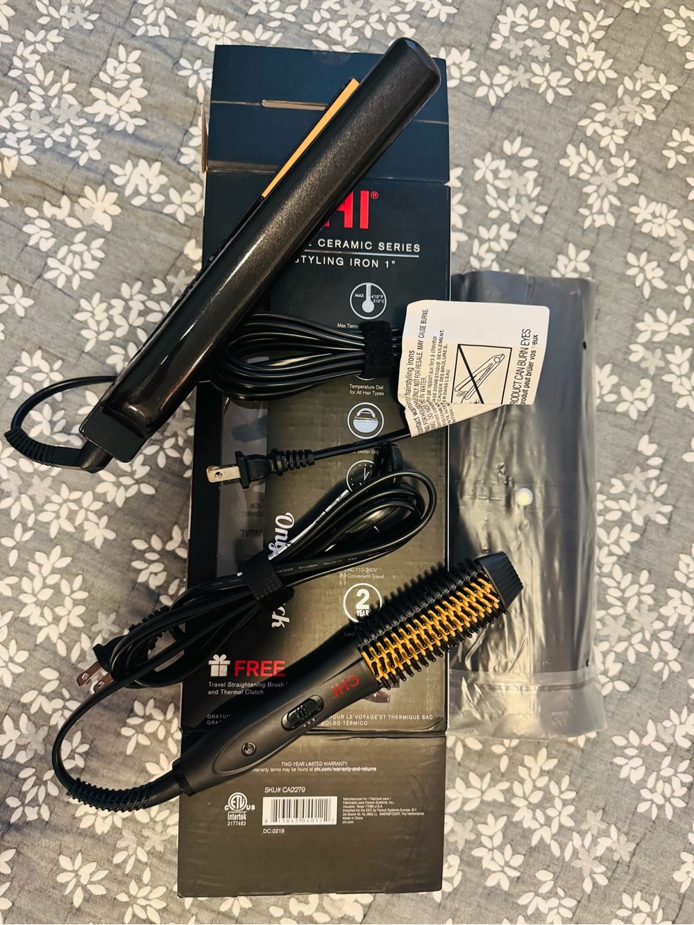CHI Black and Gold Heated Hair Brush and 1" Flat Iron Set